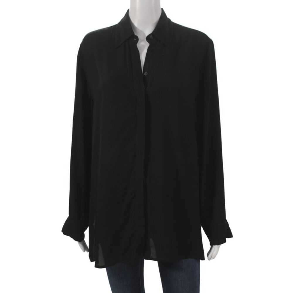 Ruti Womens Black Collared Button Long Sleeve Basic Blouse Viscose Size XS
